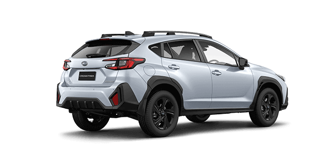 Rear view of Crystal White Pearl Subaru Crosstrek