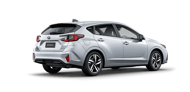 Rear view of Crystal White Pearl Subaru Impreza