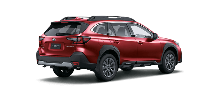 Rear View of Crimson Red Pearl Subaru Outback