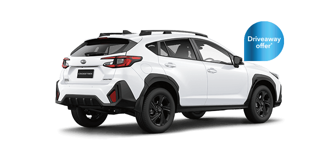 Rear view of Crystal White Pearl Subaru Crosstrek