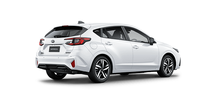 Rear view of Crystal White Pearl Subaru Impreza